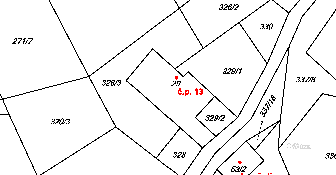 Kocourov 13, Mochtín na parcele st. 29 v KÚ Kocourov, Katastrální mapa