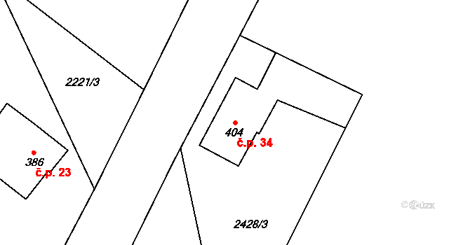 Benešov 34, Broumov na parcele st. 404 v KÚ Benešov u Broumova, Katastrální mapa