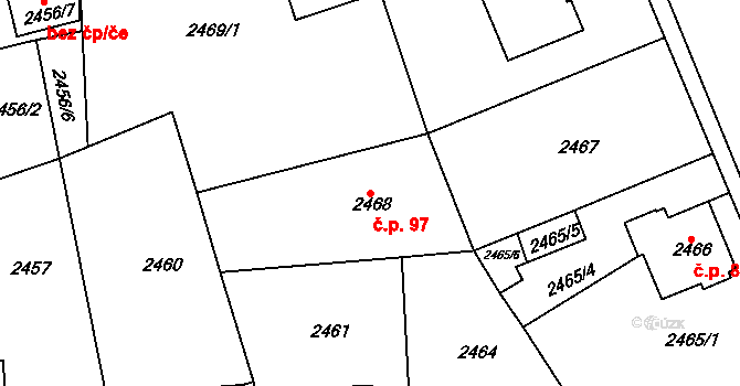 Cihelny 97, Jaroměř na parcele st. 2468 v KÚ Jaroměř, Katastrální mapa