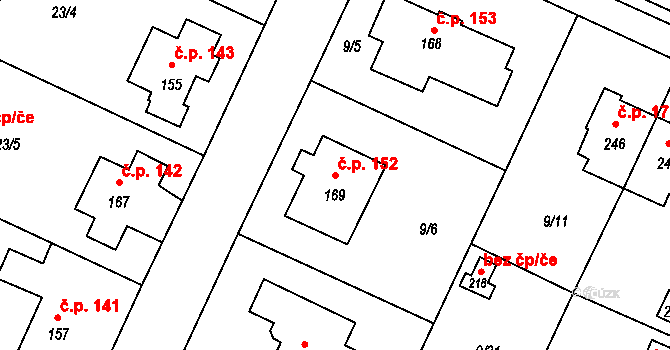 Srch 152 na parcele st. 169 v KÚ Srch, Katastrální mapa