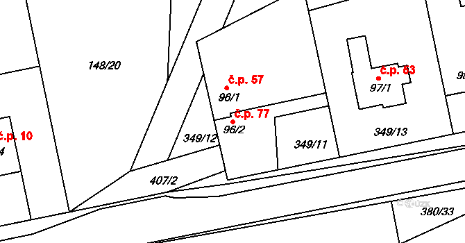 Trusnov 77 na parcele st. 96/2 v KÚ Trusnov, Katastrální mapa