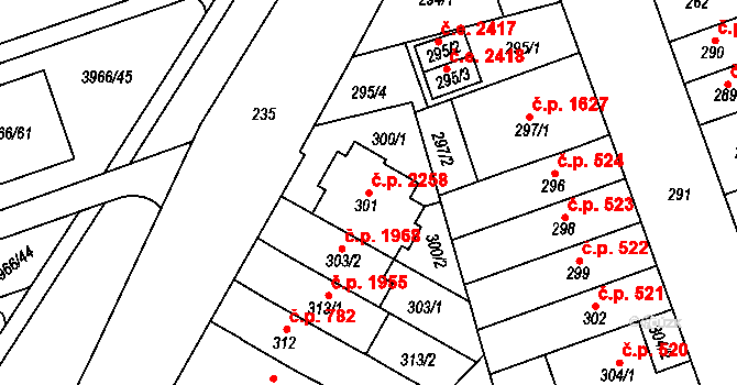 Řečkovice 2258, Brno na parcele st. 301 v KÚ Řečkovice, Katastrální mapa