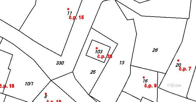 Sedlov 38, Ratboř na parcele st. 103 v KÚ Sedlov, Katastrální mapa