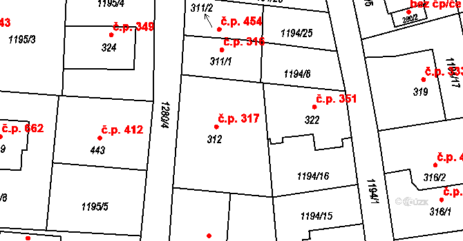 Mořkov 317 na parcele st. 312 v KÚ Mořkov, Katastrální mapa