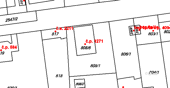 Skvrňany 1271, Plzeň na parcele st. 808/6 v KÚ Skvrňany, Katastrální mapa