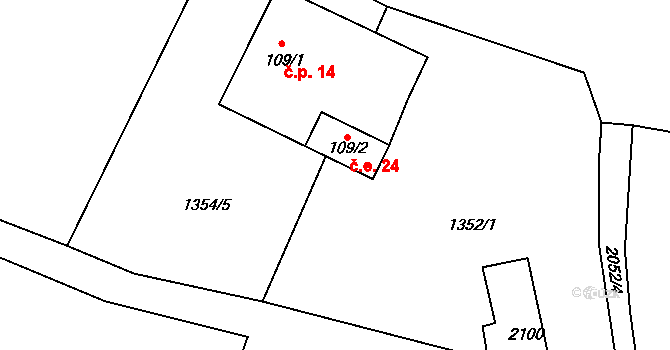 Výnězda 24, Omlenice na parcele st. 109/2 v KÚ Zahrádka u Omlenic, Katastrální mapa
