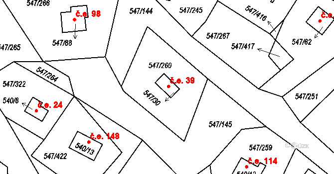 Kovářov 39, Frymburk na parcele st. 547/30 v KÚ Frymburk, Katastrální mapa