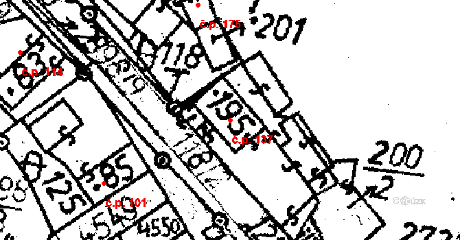 Lukavec 137 na parcele st. 195 v KÚ Lukavec u Pacova, Katastrální mapa