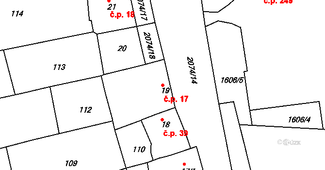 Merklín 17 na parcele st. 19 v KÚ Merklín u Přeštic, Katastrální mapa