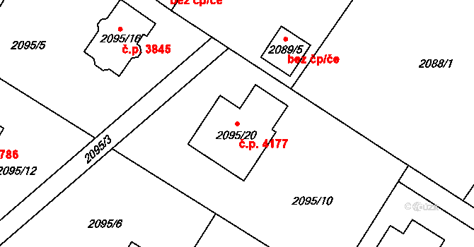 Mělník 4177 na parcele st. 2095/20 v KÚ Mělník, Katastrální mapa