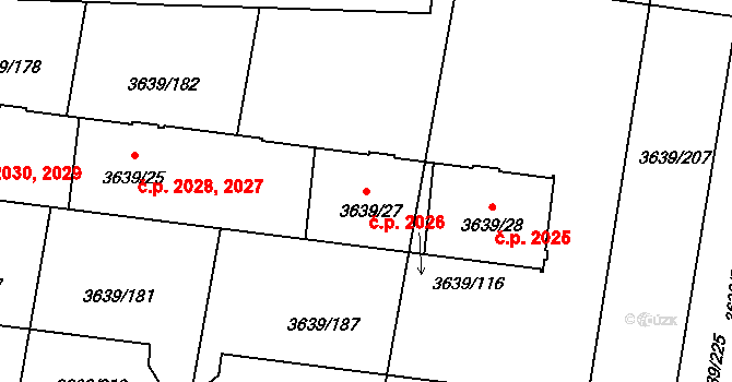 Louny 2026 na parcele st. 3639/27 v KÚ Louny, Katastrální mapa