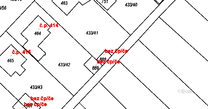 Křižanov 96985623 na parcele st. 886 v KÚ Křižanov, Katastrální mapa