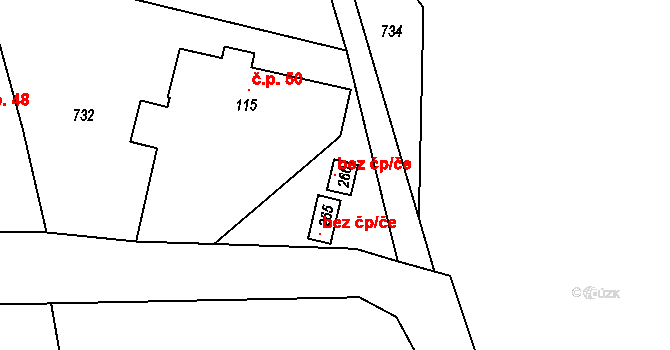 Vamberk 99340623 na parcele st. 266 v KÚ Merklovice, Katastrální mapa