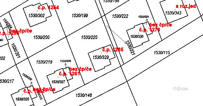 Řeporyje 1285, Praha na parcele st. 1530/329 v KÚ Řeporyje, Katastrální mapa