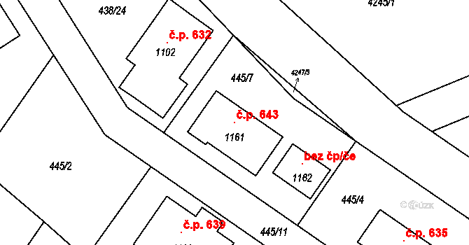 Kryry 643 na parcele st. 1161 v KÚ Kryry, Katastrální mapa