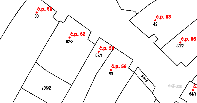 Olbramovice 54 na parcele st. 62/1 v KÚ Olbramovice u Moravského Krumlova, Katastrální mapa