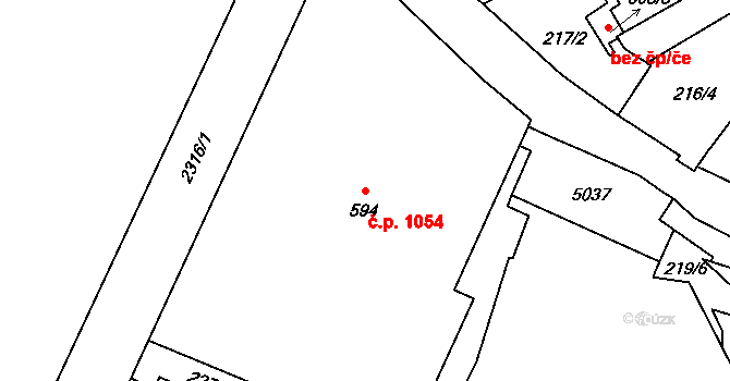 Jablonec nad Nisou 1054 na parcele st. 594 v KÚ Jablonec nad Nisou, Katastrální mapa