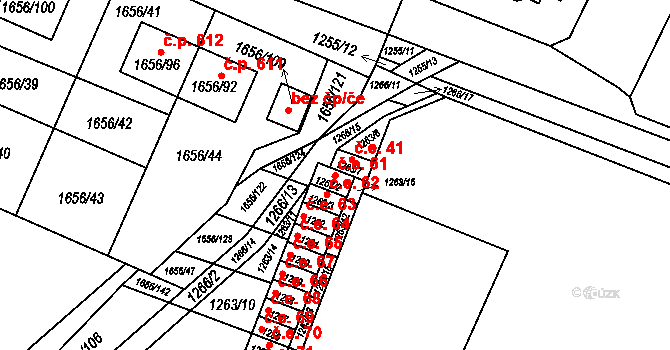 Hrušovany u Brna 61 na parcele st. 1263/2 v KÚ Hrušovany u Brna, Katastrální mapa