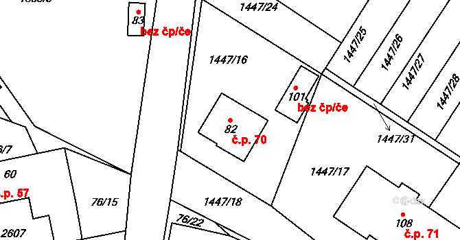 Sedlejov 70 na parcele st. 82 v KÚ Sedlejov, Katastrální mapa