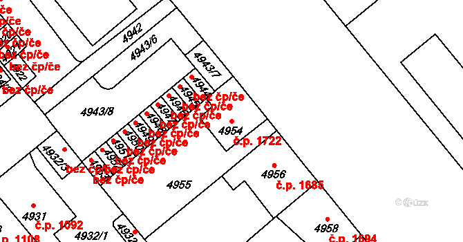 Kročehlavy 1722, Kladno na parcele st. 4954 v KÚ Kročehlavy, Katastrální mapa