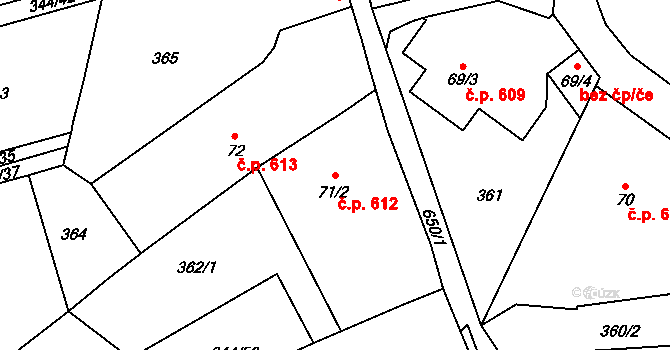 Struhařov 612, Kamenice na parcele st. 71/2 v KÚ Štiřín, Katastrální mapa