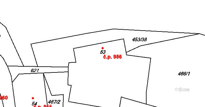 Všedobrovice 956, Kamenice na parcele st. 53 v KÚ Štiřín, Katastrální mapa