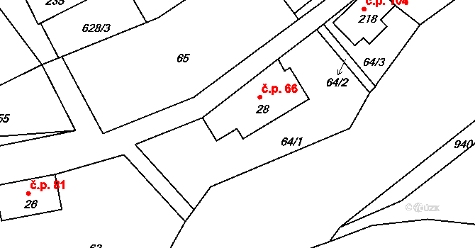 Andělka 66, Višňová na parcele st. 28 v KÚ Andělka, Katastrální mapa