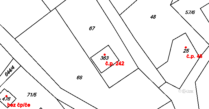 Bozkov 242 na parcele st. 363 v KÚ Bozkov, Katastrální mapa