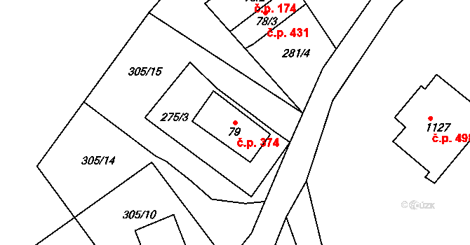 Dolní Rokytnice 374, Rokytnice nad Jizerou na parcele st. 79 v KÚ Dolní Rokytnice, Katastrální mapa