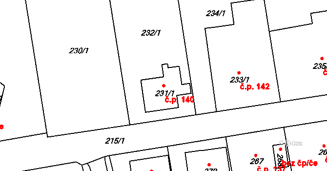 Klepačov 140, Blansko na parcele st. 231/1 v KÚ Klepačov, Katastrální mapa