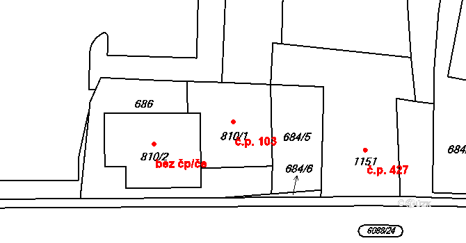 Horní Předměstí 103, Polička na parcele st. 810/1 v KÚ Polička, Katastrální mapa