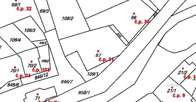 Břevenec 31, Šumvald na parcele st. 67 v KÚ Břevenec, Katastrální mapa