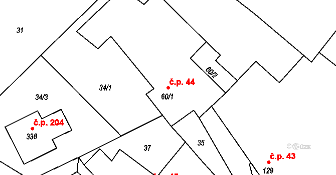 Pňovice 44 na parcele st. 60/1 v KÚ Pňovice, Katastrální mapa