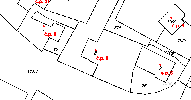 Chomutičky 6, Chomutice na parcele st. 8 v KÚ Chomutičky, Katastrální mapa