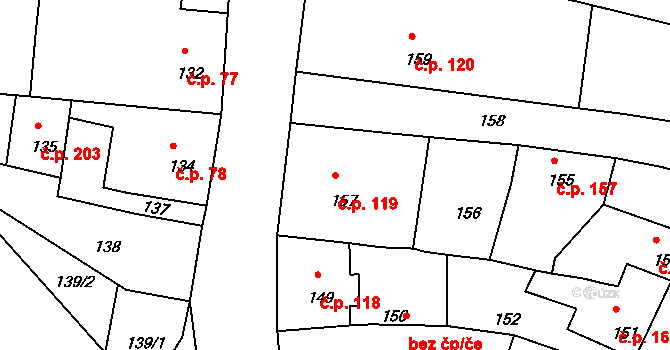 Mimoň III 119, Mimoň na parcele st. 157 v KÚ Mimoň, Katastrální mapa
