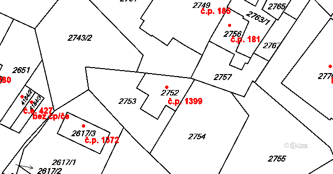 Roudnice nad Labem 1399 na parcele st. 2752 v KÚ Roudnice nad Labem, Katastrální mapa