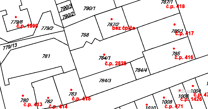 Roudnice nad Labem 2528 na parcele st. 784/1 v KÚ Roudnice nad Labem, Katastrální mapa