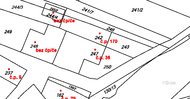 Choryně 36 na parcele st. 247 v KÚ Choryně, Katastrální mapa