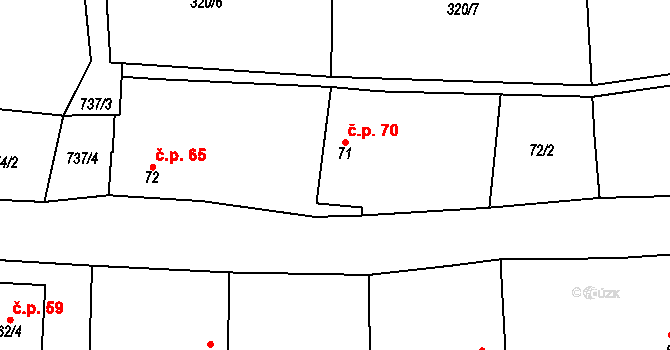 Třtěnice 70 na parcele st. 71 v KÚ Třtěnice, Katastrální mapa