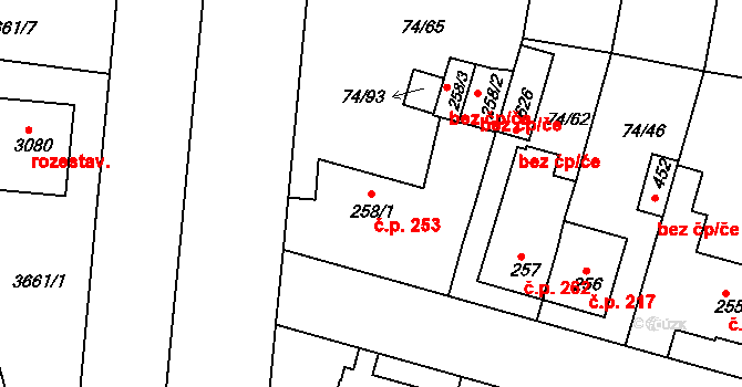 Litol 253, Lysá nad Labem na parcele st. 258/1 v KÚ Litol, Katastrální mapa