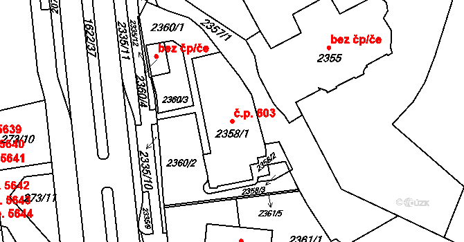 Kadaň 603 na parcele st. 2358/1 v KÚ Kadaň, Katastrální mapa