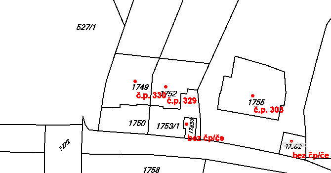 Obřany 329, Brno na parcele st. 1752 v KÚ Obřany, Katastrální mapa