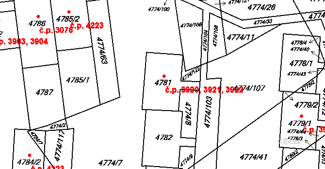 Židenice 3920,3921,3922, Brno na parcele st. 4781 v KÚ Židenice, Katastrální mapa