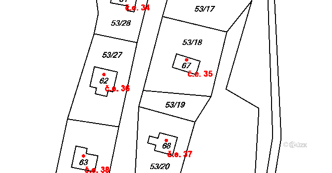 Milotice 35, Dehtáře na parcele st. 67 v KÚ Milotice, Katastrální mapa