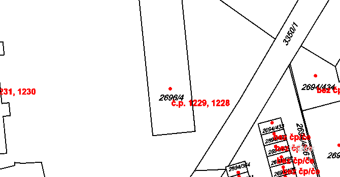 Pelhřimov 1228,1229 na parcele st. 2696/4 v KÚ Pelhřimov, Katastrální mapa
