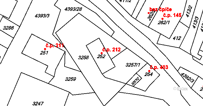 Heřmanovice 212 na parcele st. 252 v KÚ Heřmanovice, Katastrální mapa