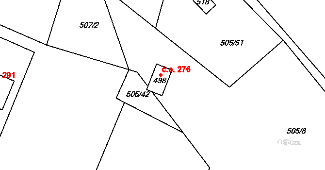 Malenovice 276 na parcele st. 498 v KÚ Malenovice, Katastrální mapa