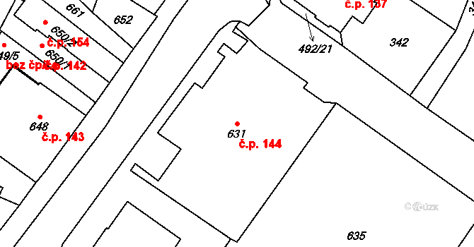 Jablunkov 144 na parcele st. 631 v KÚ Jablunkov, Katastrální mapa