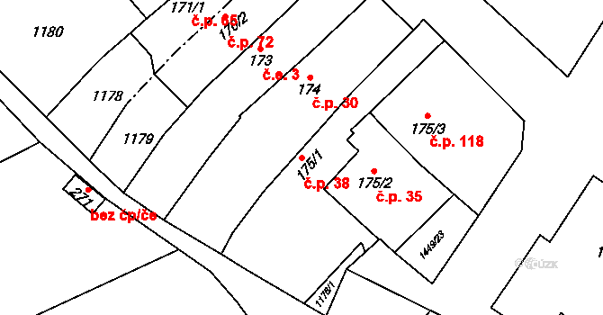 Hynkov 38, Příkazy na parcele st. 175/1 v KÚ Hynkov, Katastrální mapa