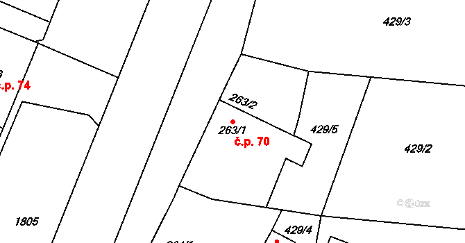Litovel 70 na parcele st. 263/1 v KÚ Litovel, Katastrální mapa